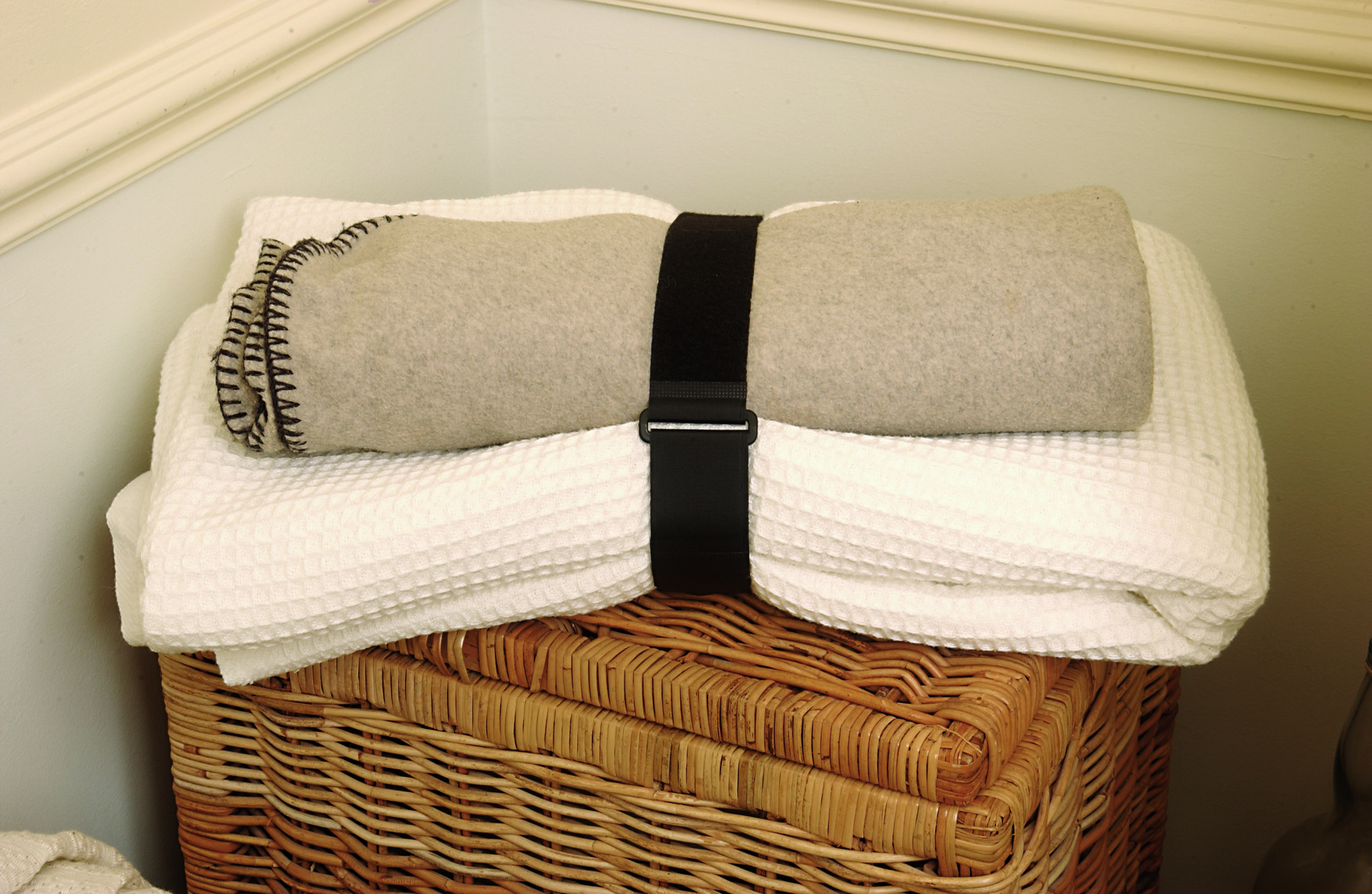 Blankets bundled with VELCRO® Brand bands.