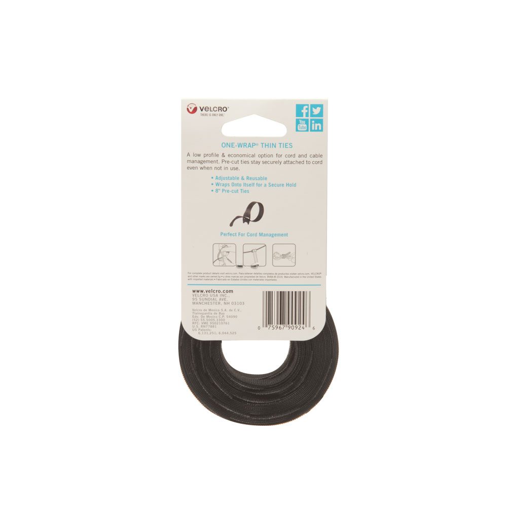 VELCRO BRAND, 75 ft Lg, 0.5 in Wd, Hook-and-Loop Cable Tie Roll -  38W990
