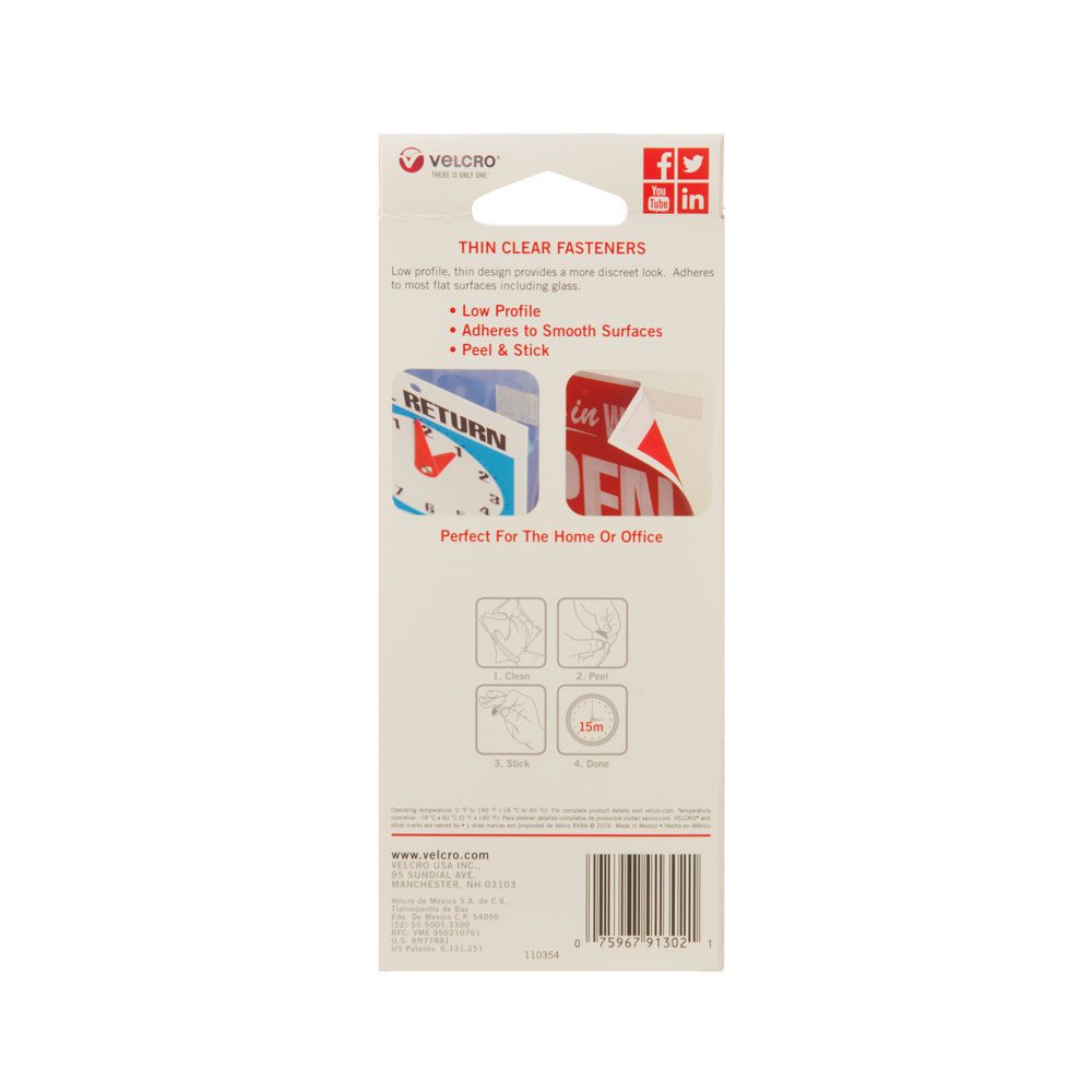 VELCRO Brand Thin Clear Fasteners, 3.5 x 3/4 In. Strips, 4-Ct