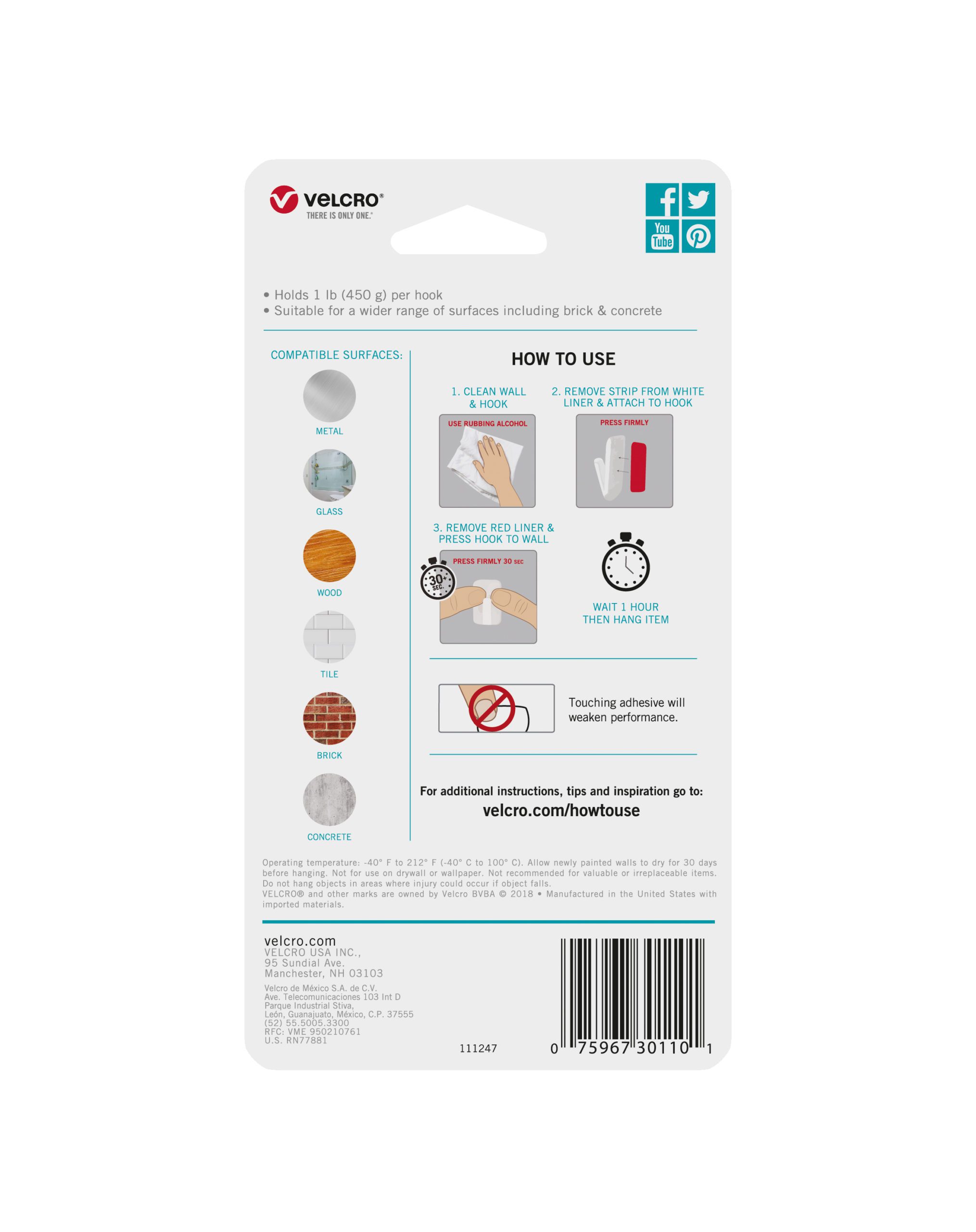 VELCRO Brand<sup>®</sup> HANGables<sup>™</sup> Permanent Wall Hooks