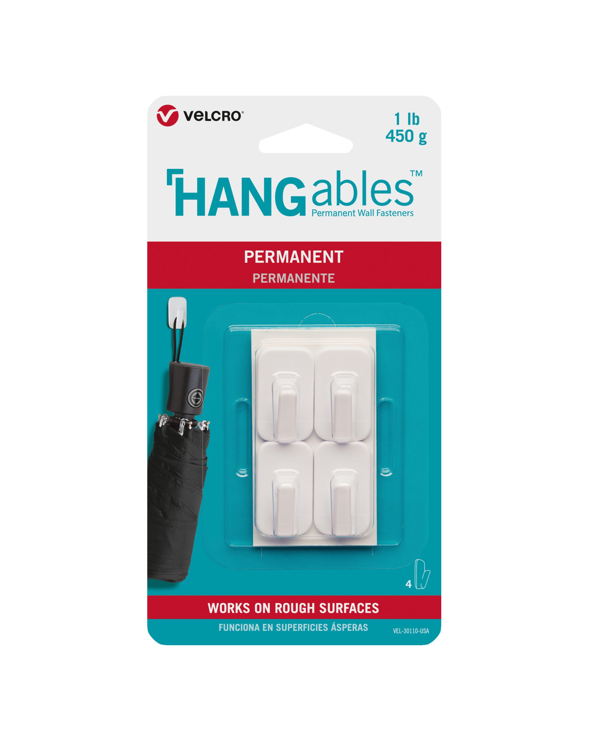 Velcro Brand HANGables Permanent Small Hook 2/Pkg-White, Holds Up