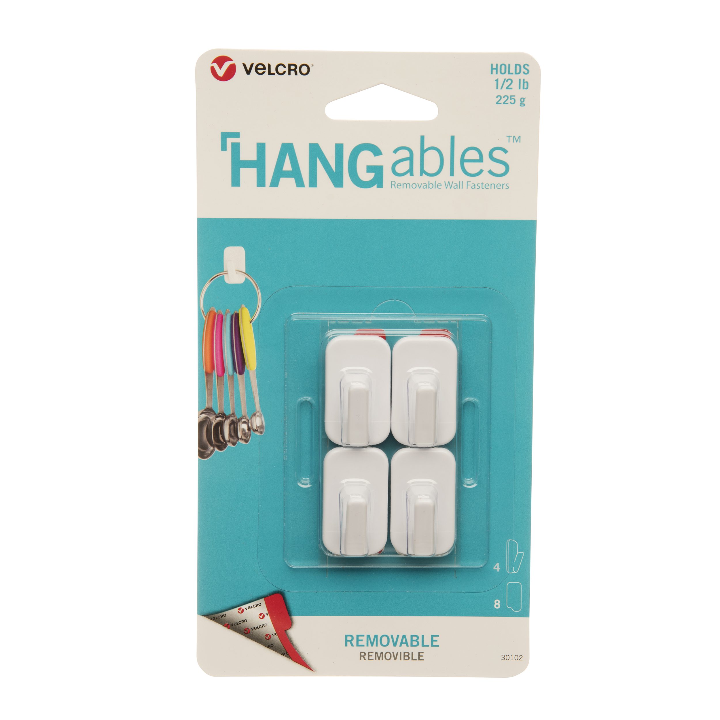 White Plastic Removable Wall Hooks, 3 lbs.