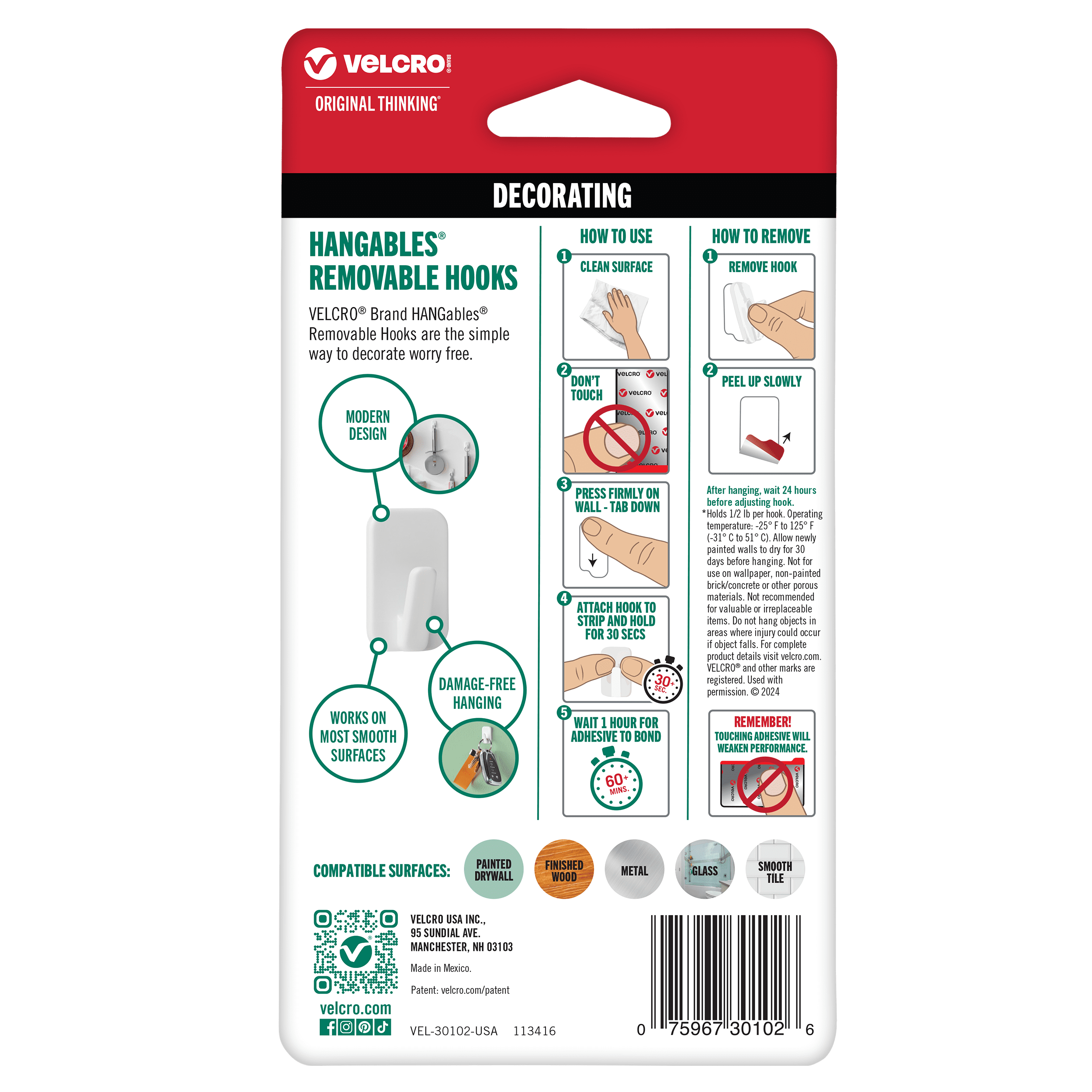 VELCRO Brand HANGables Removable Wall Hooks