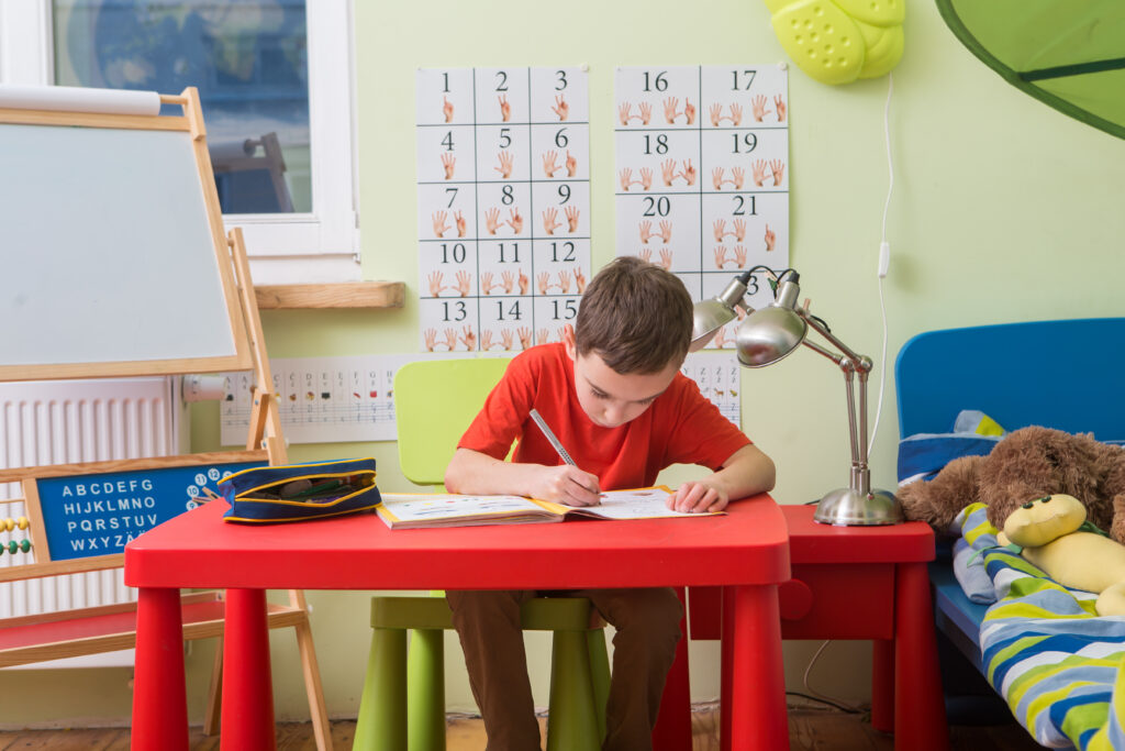 Kid using his homework station