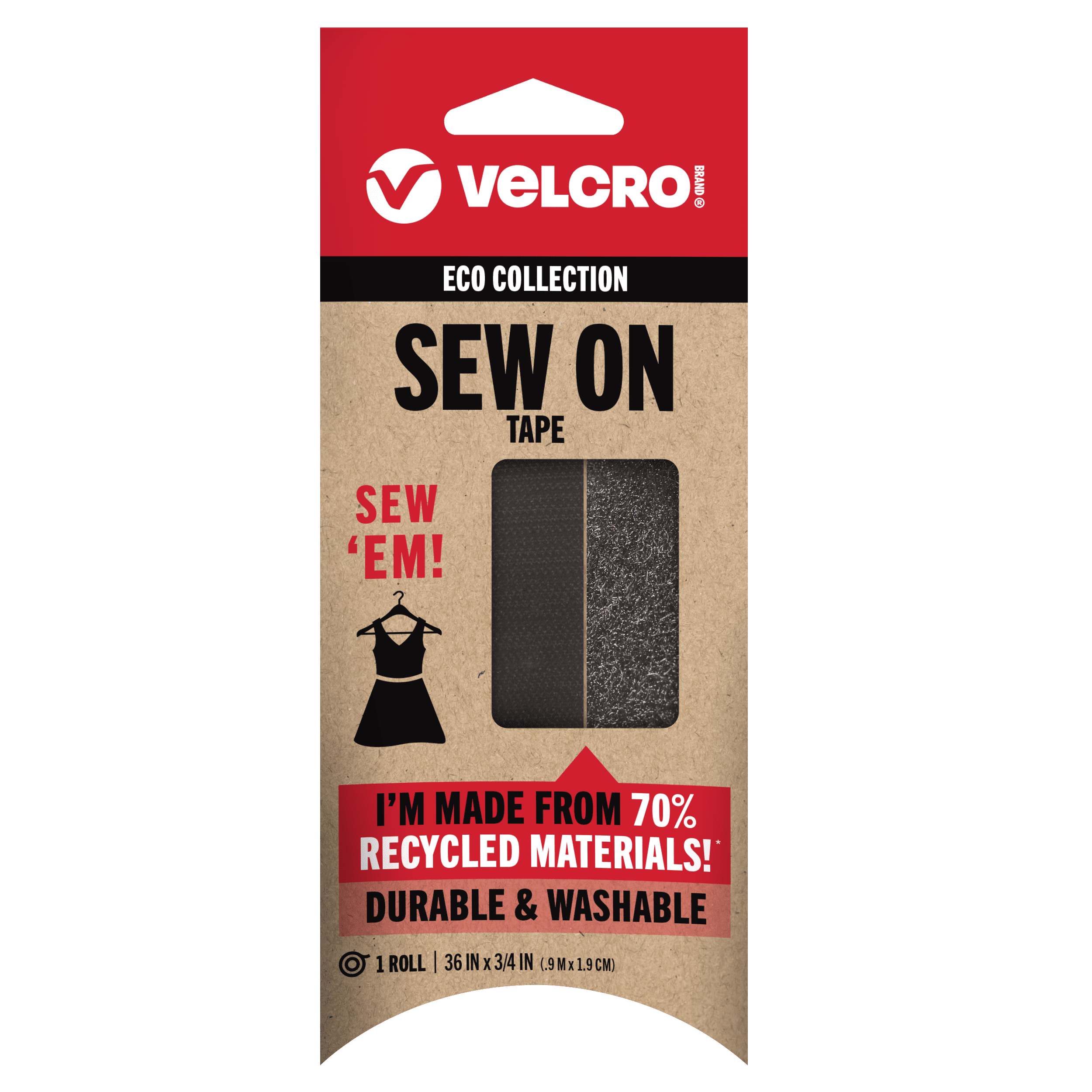 VELCRO® Brand ECO Collection Sew On Tape 36in x 3/4in Black