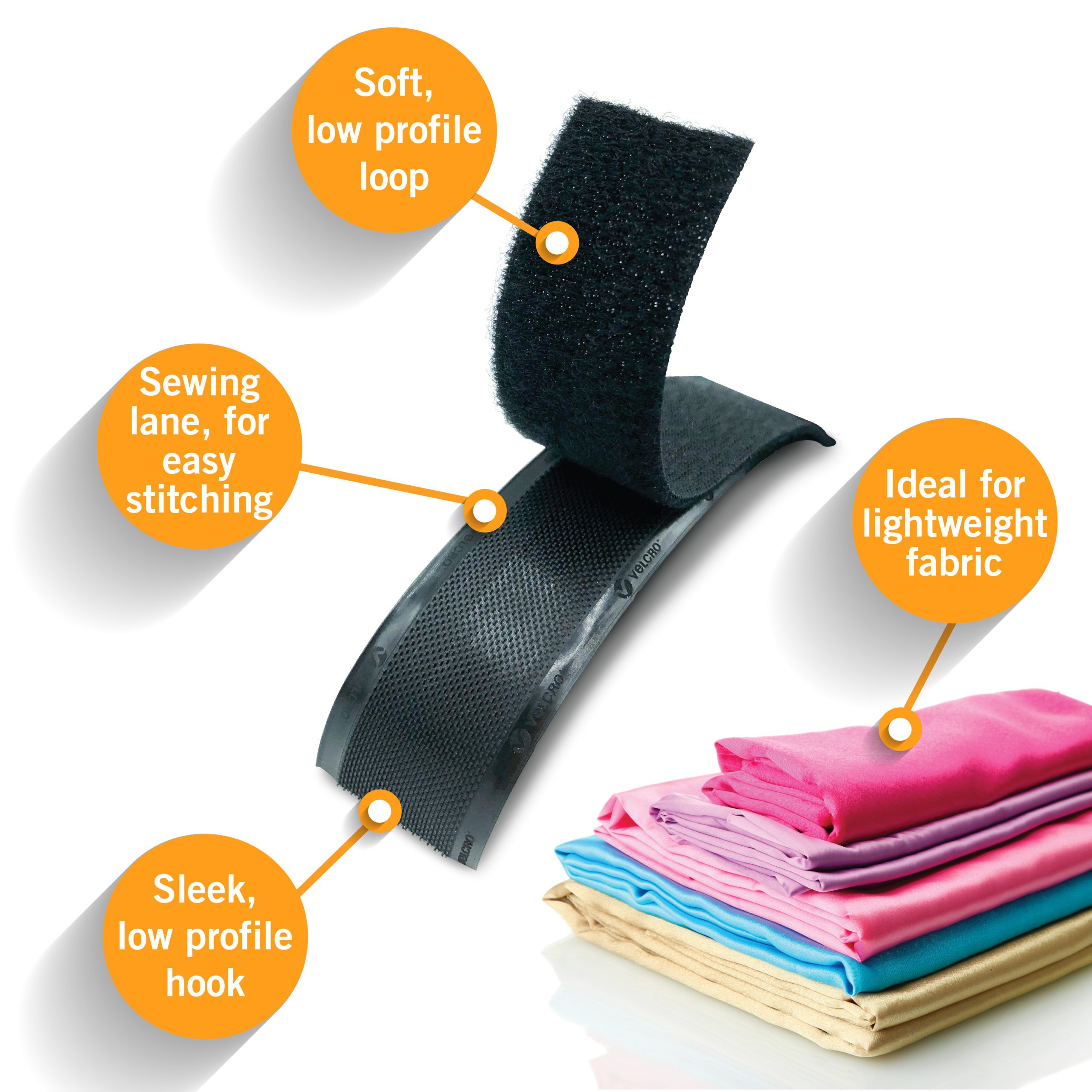 VELCRO® Brand Sleek & Thin™ Sew On Fasteners