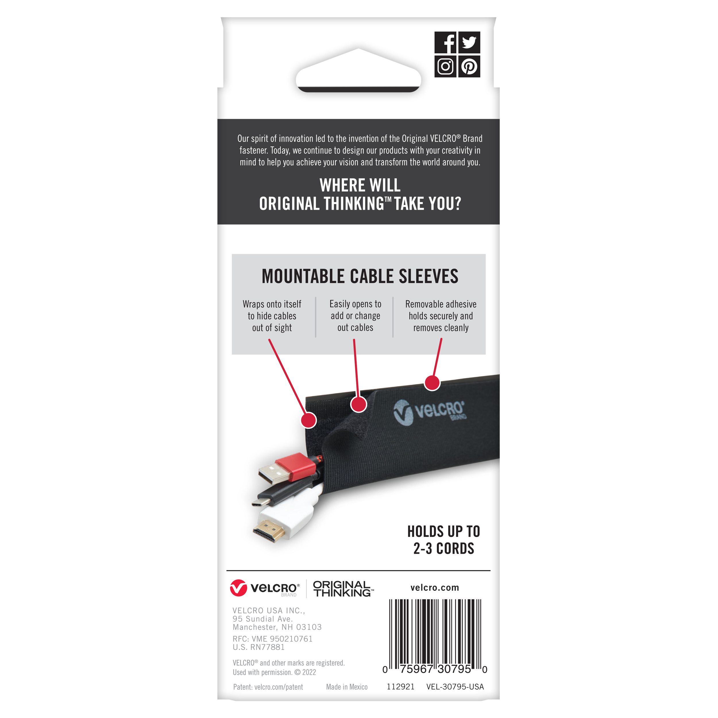 cable management sleeve back of package