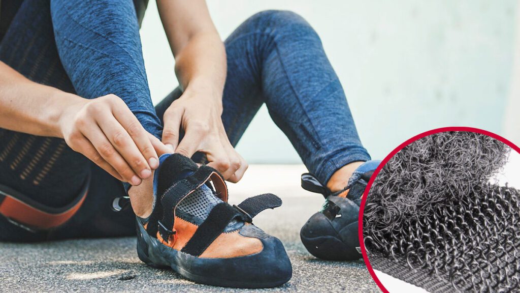 VELCRO® Brand Textile Hook & Loop being used on climbing shoes.