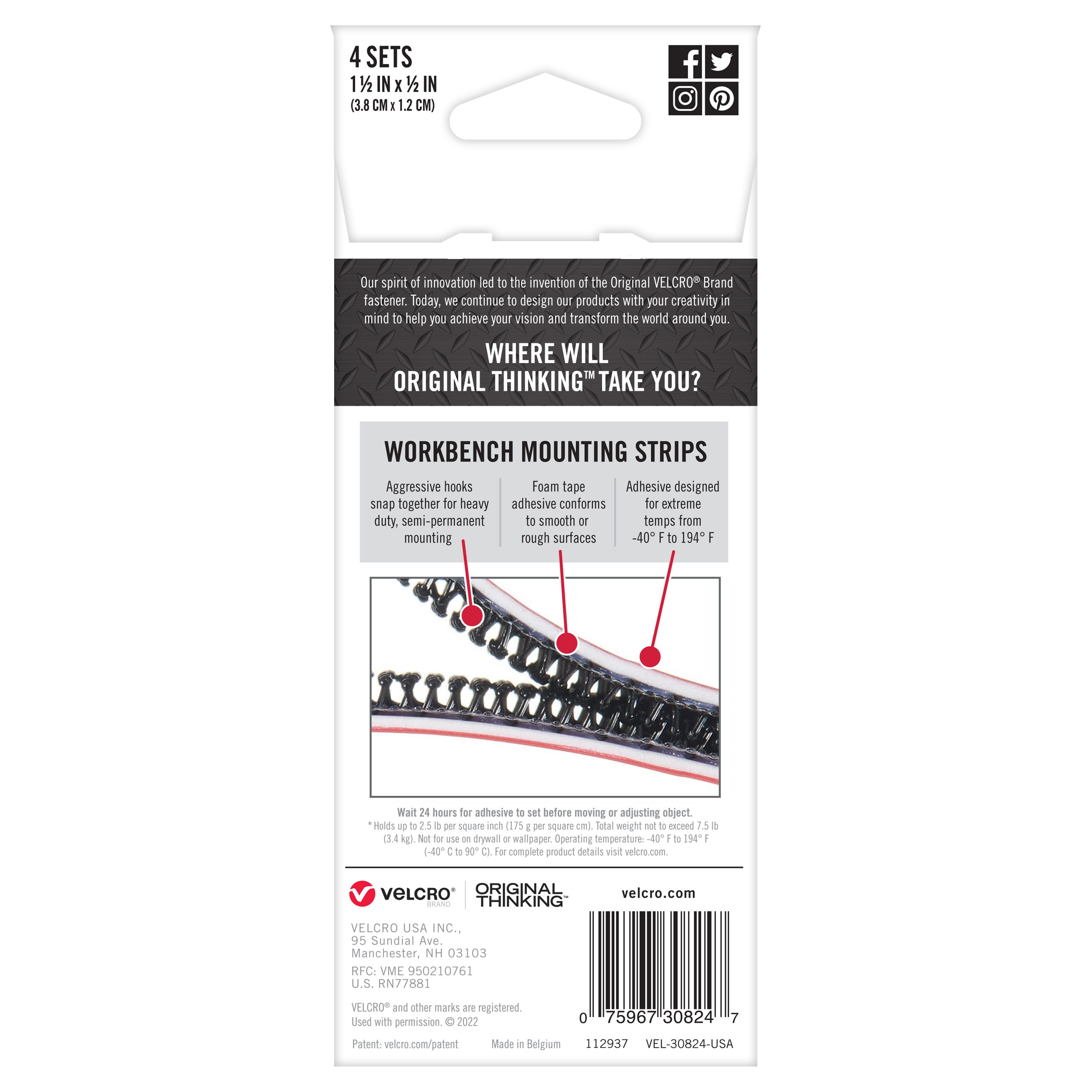 Velcro Heavy Duty Adhesive, Industrial Strength, White Strips - 2 sets