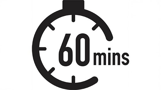 Stopwatch showing 60mins, indicating how long to let VELCRO® Brand fastener cure on brick wall.