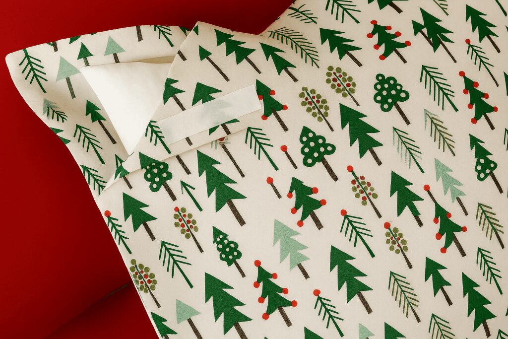 No-sew DIY Christmas pillow covers made from holiday napkins and fasteners